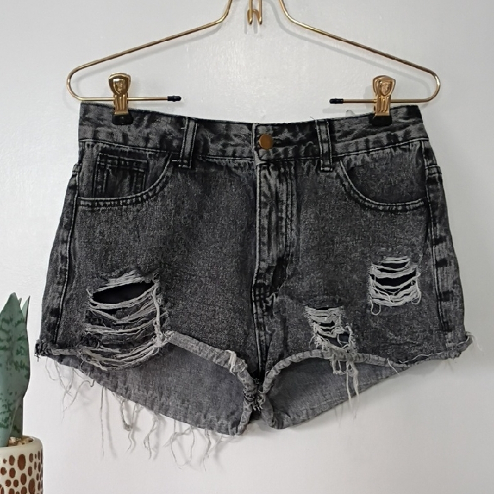 Distressed Black Denim Shorts Women's Large